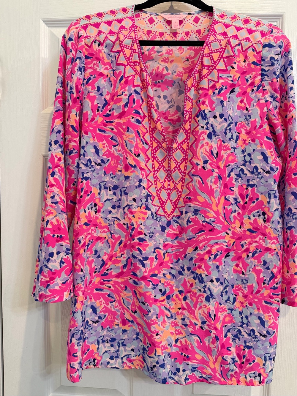 Lilly Pulitzer Renato silk tunic blouse. Large NWOTS